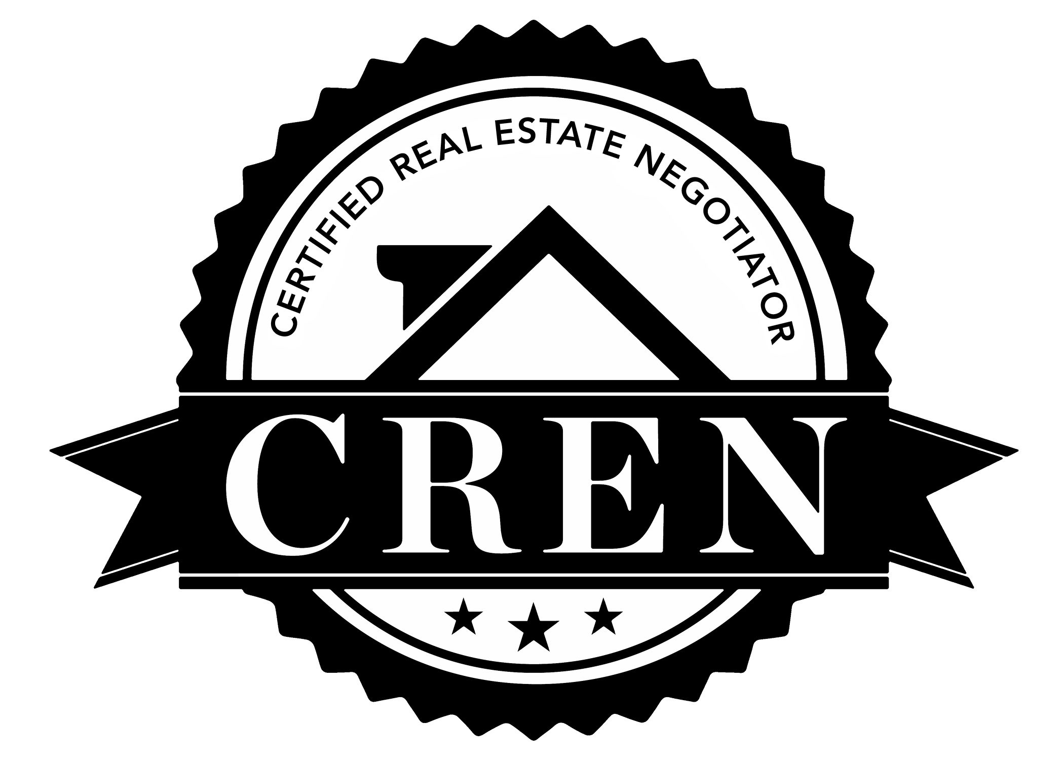 Logo for Certified Real Estate Negotiator (CREN) with house and stars.